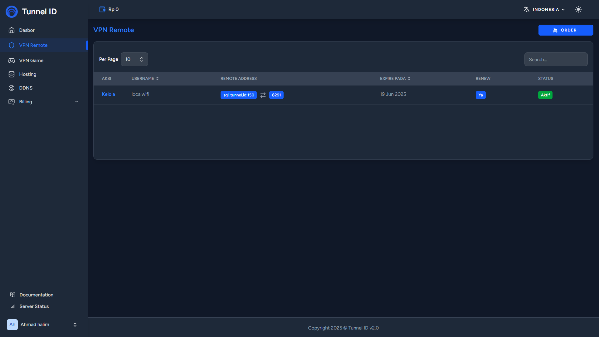 Tunnel ID Kelola VPN Remote