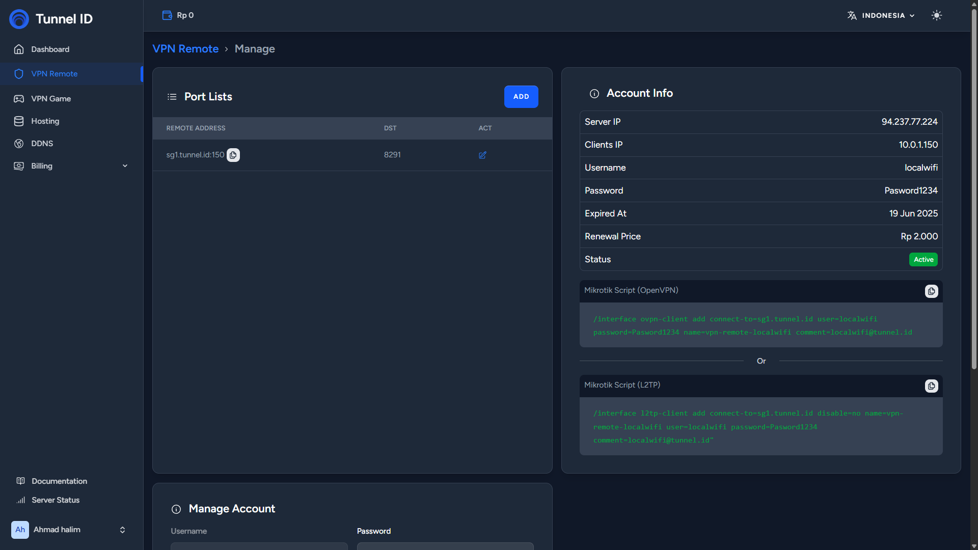 Tunnel ID Kelola VPN Remote 2